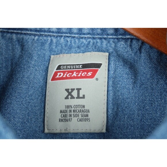 Dickies Shirt Mens XL Blue Denim 100% Cotton Button Up Workwear - Picture 3 of 16